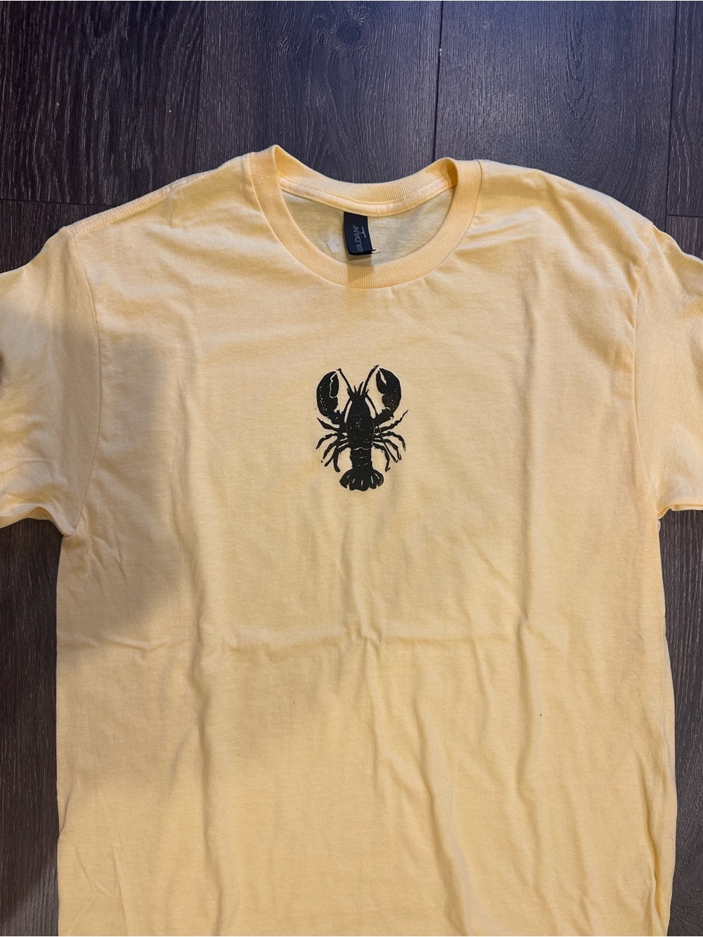 Gildan Yellow Crew Neck T-Shirt with Black Lobster Graphic